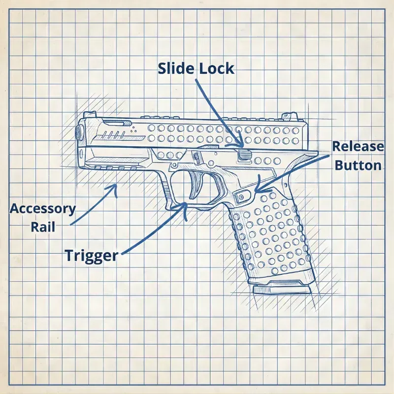 Toy gun made of interlocking building blocks