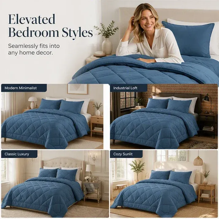 Brushed Microfiber Comforter Set: Diamond Quilting, Moisture-Wicking, All-Season, with 2 Pillowcases