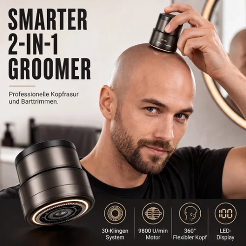 2-in-1 Smart Electric Bald Head Shaver and Beard Trimmer with Digital Display