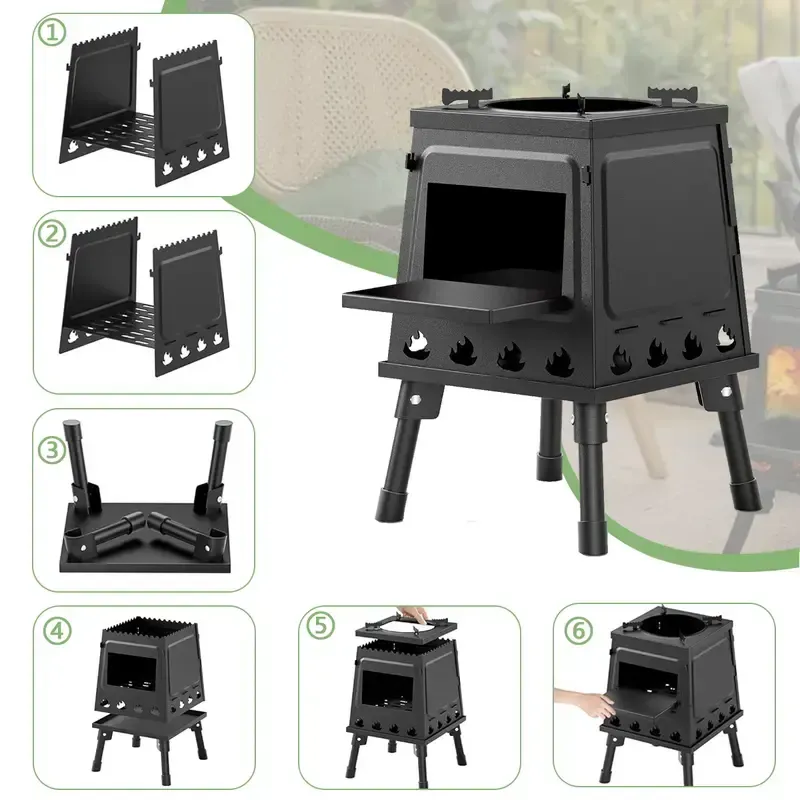 Portable Wood Burning Rocket Stove | 16 Vent Holes Efficient Burn | Outdoor Wood Stove | Foldable Camping Cooker
