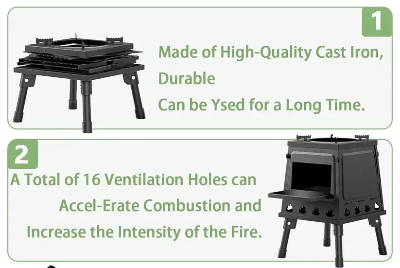Portable Wood Burning Rocket Stove | 16 Vent Holes Efficient Burn | Outdoor Wood Stove | Foldable Camping Cooker