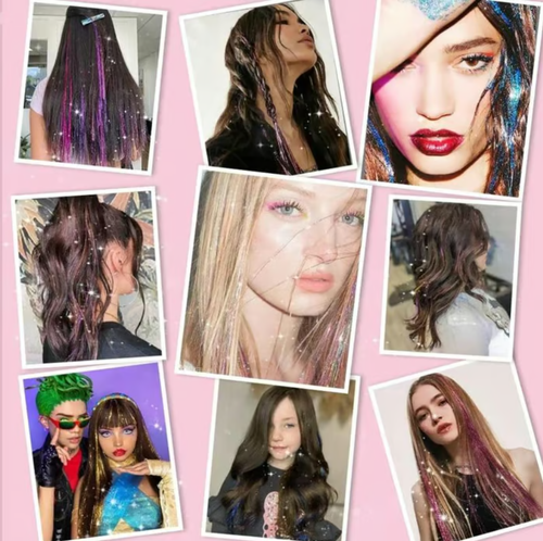 🔥12 PCS Clip in Hair Tinsel 20 Inch Glitter Tinsel Hair💥