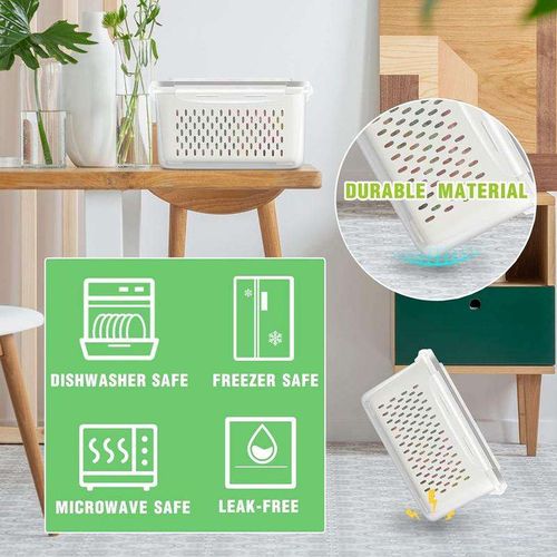 Plastic Fruit Refrigerator Storage Containers Organizer Box With Lid and Removable Colander Food Container