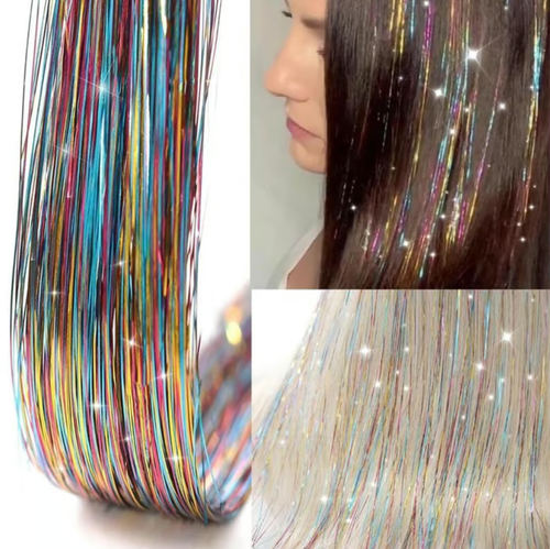 🔥12 PCS Clip in Hair Tinsel 20 Inch Glitter Tinsel Hair💥