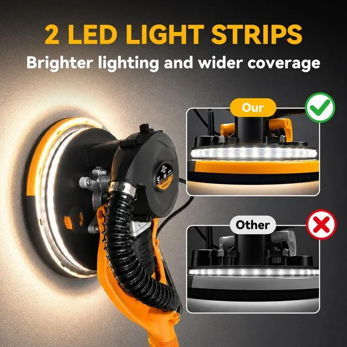 Drywall Sander 880W Electric Wall Sander with Dust Collection System, LED Light, Extendable Handle, Sanding Machine for Walls & Ceilings