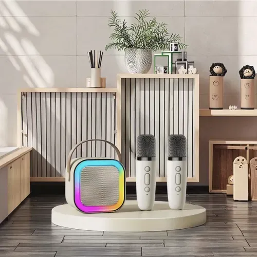 The Bluetooth karaoke speaker is equipped with two wireless microphones.