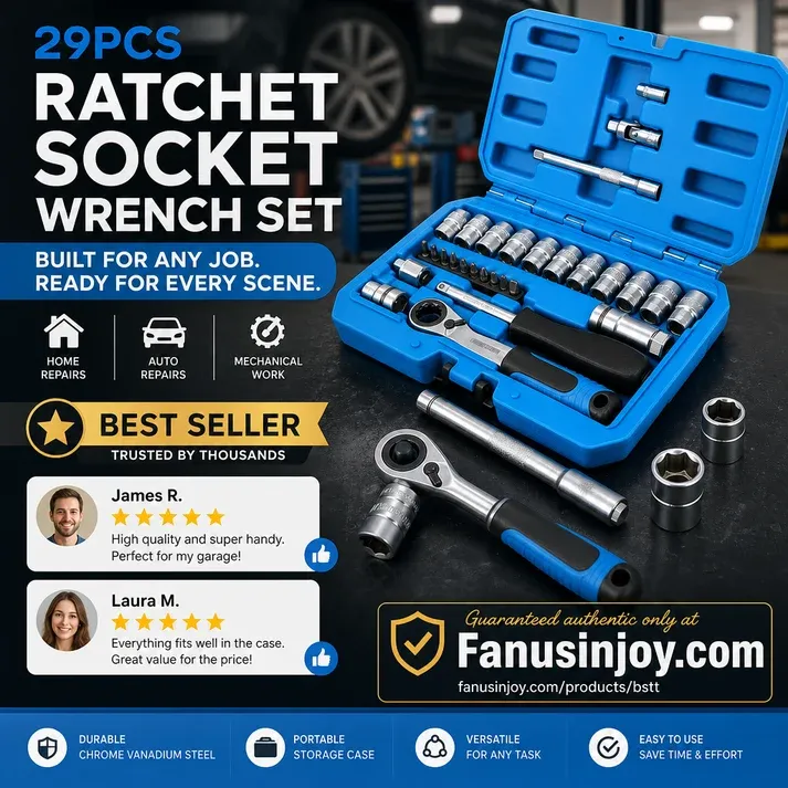 29pcs Ratchet Socket Wrench Tool Kit, Multi-Size Repair Hand Tool Set with Storage Case 🔧