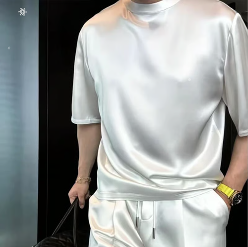 🔥High Quality Men's Mercerized Cotton Casual Solid Color Top and Shorts Two-Piece Set Loose fit, suitable for all occasions