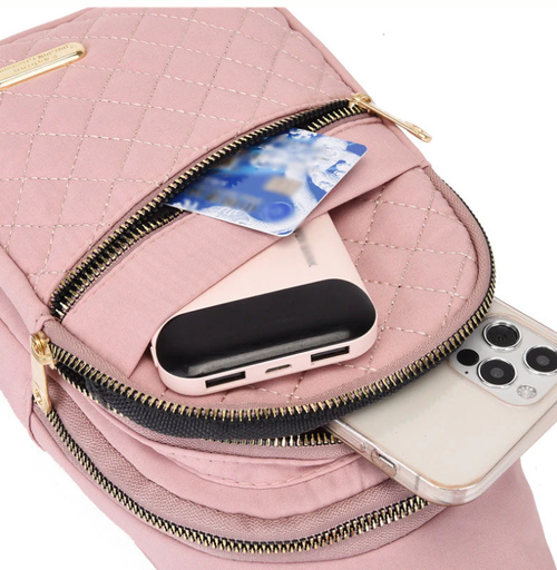 Multi-Pocket Lightweight Metal Zipper Chest Bag with Data Cable Hole