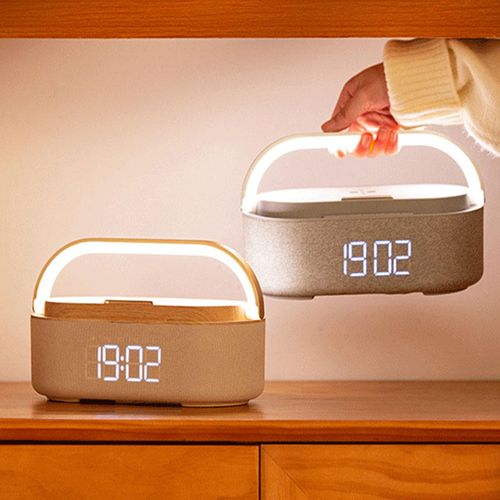 6 in 1 BT Speaker with Digital Alarm Clock FM Radio Adjustable LED Night Light 15W Wireless Charger