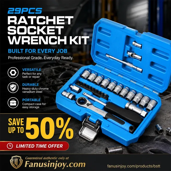29pcs Ratchet Socket Wrench Tool Kit, Multi-Size Repair Hand Tool Set with Storage Case 🔧