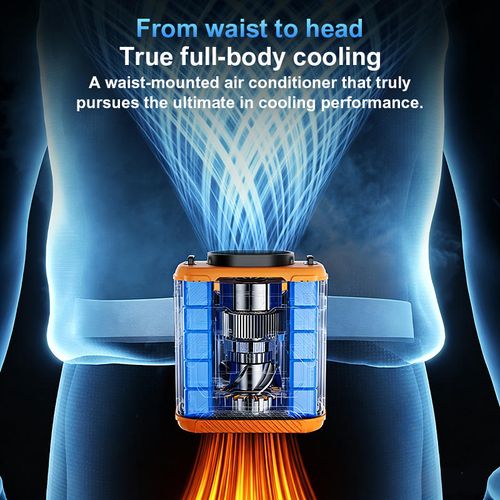 16°C Ice Cooling Waist Fan 6000mAh Rechargeable Brushless Motor High Speed Portable Waist Clip Fan for Outdoor Work & Camping