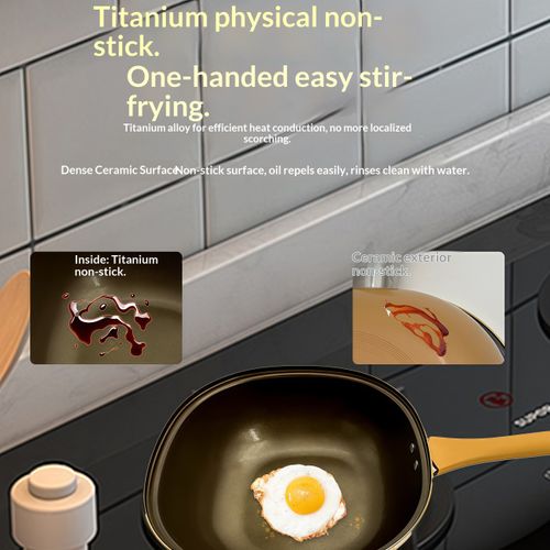 Non Stick Titanium Square Frying Pan with Glass Cover Durable All in One Cookware for Gas and Induction Stoves