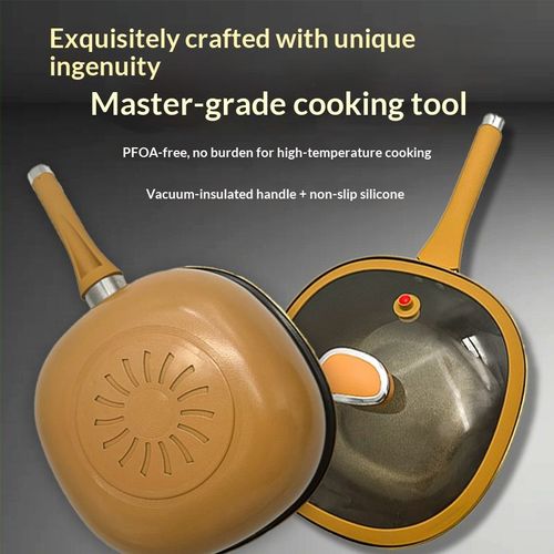 Non Stick Titanium Square Frying Pan with Glass Cover Durable All in One Cookware for Gas and Induction Stoves