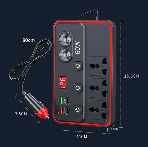 Multifunctional Car Charger with AC Outlets & USB