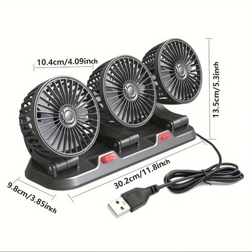 5V car fan, three-head USB interface electronic fan, 3-speed adjustable USB gadget, suitable for car cooling fan, car computer accessories - USB fan compatible with laptops