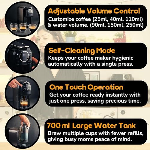 InstaCuppa 3-in-1 Espresso Coffee Maker Works with Ground Coffee, Pods & Capsules, Includes Electric Kettle Mode with Temperature Control, Adjustable Volume, Self-Cleaning, LED Touch Control & Display
