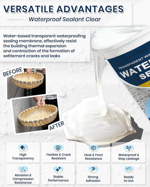 Transparent Waterproof Coating Invisible Agent Indoor Outdoor Liquid Acrylic Sealant Water-Based Clear Sealant（2KG）