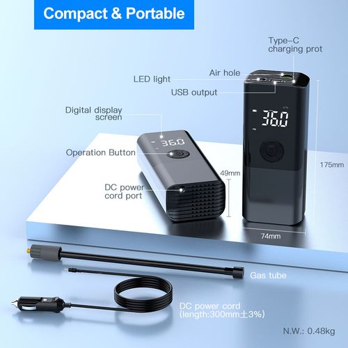 Best Selling 19mm Corded Tire Inflator Portable Electric Air Pump for Cars Digital 150psi Air Pressure