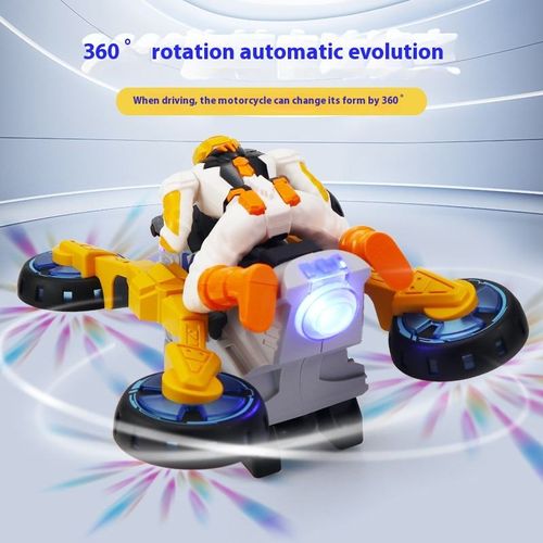 Kids' Electric Stunt Deformation Motorcycle Toy Plastic Shake-Rotating Light with Music Toy Robot for