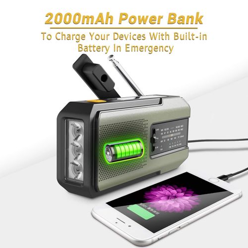 New Model Portable Mini Hand Crank Radio Emerncy SOS Flashlight with 2000mAh Power Bank Solar & FMAM Speaker Survive Kit
