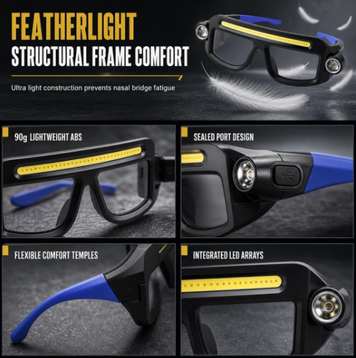 Dual Beam Rechargeable Glasses Light – Hands Free Clip-On LED Eyewear Lamp, Type-C Charging Head Light for Hiking, Repairing & Night Reading