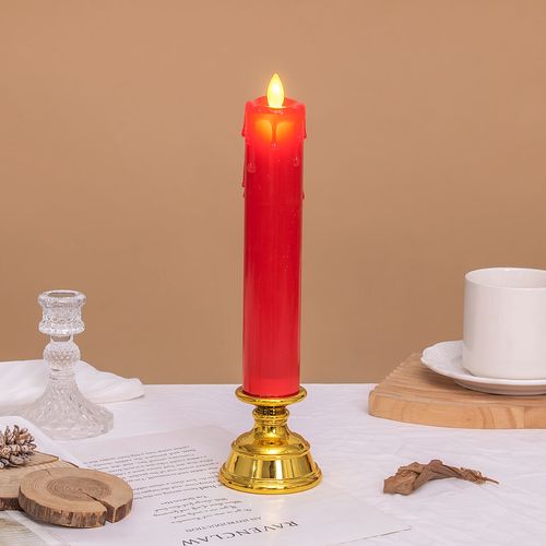 Realistic Flameless LED Flickering Candles RedWhite Plastic for Home Weddings Event Decoration Pillar Pattern for Diwali（2PCS）