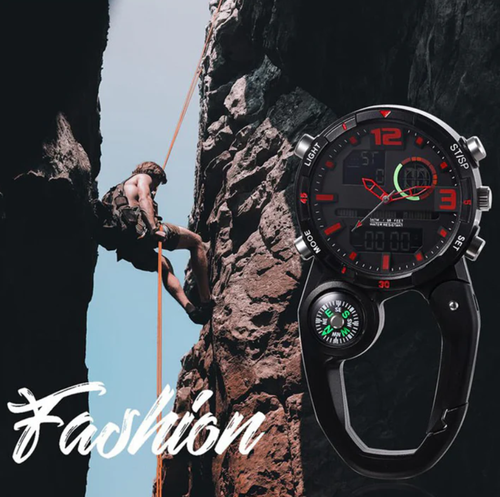 Round Screen Outdoor Carabiner Watch with Compass