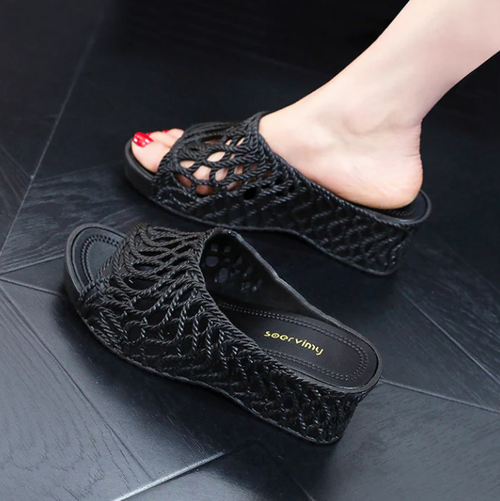 Comfortable women's sandals with a platform wedge cutout