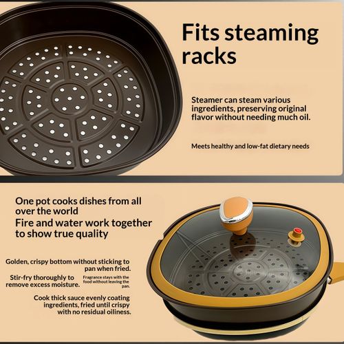 Non Stick Titanium Square Frying Pan with Glass Cover Durable All in One Cookware for Gas and Induction Stoves