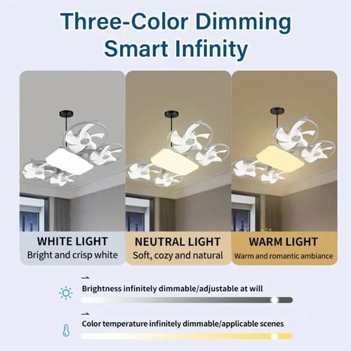 World's first drone fan light with three-level dimming and color adjustment, with remote control