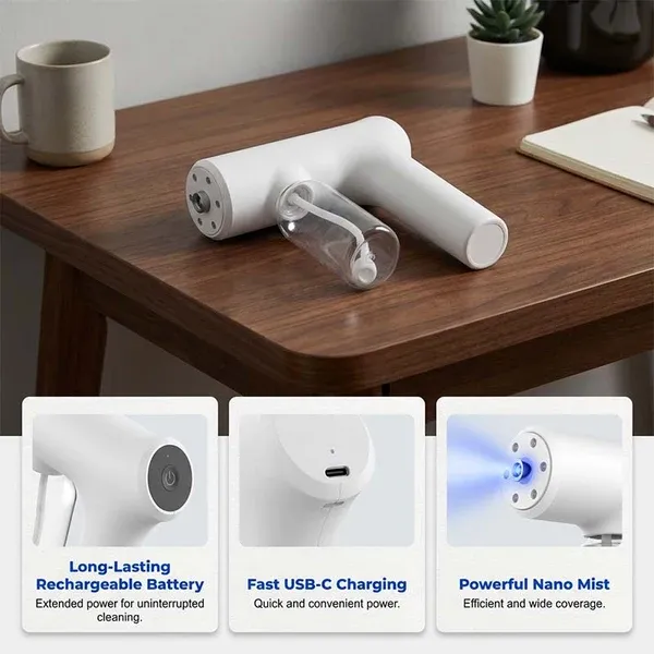 🚫 Cordless Nano Atomizer – Touchless Disinfecting, Blue Light – For Home, Office & Car 🏠
