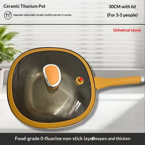 Non Stick Titanium Square Frying Pan with Glass Cover Durable All in One Cookware for Gas and Induction Stoves