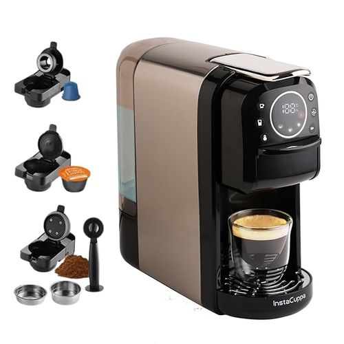 InstaCuppa 3-in-1 Espresso Coffee Maker Works with Ground Coffee, Pods & Capsules, Includes Electric Kettle Mode with Temperature Control, Adjustable Volume, Self-Cleaning, LED Touch Control & Display