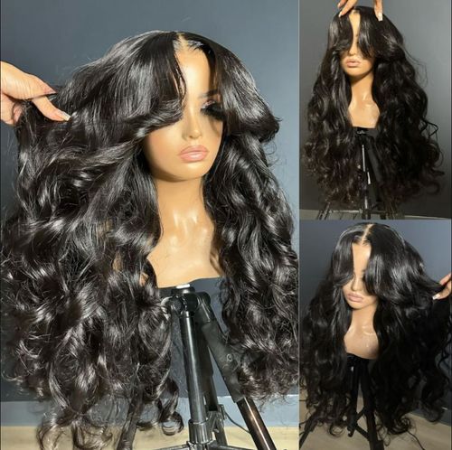 Full 250% Density Loose Body Wave Human Hair Wigs 13x4 Ocean Wave Lace Front Wigs with Curtain Bangs-Geeta Hair