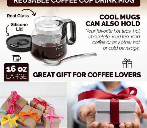 💖☕ 16 Oz Glass Coffee Mug – Coffee Pot Style