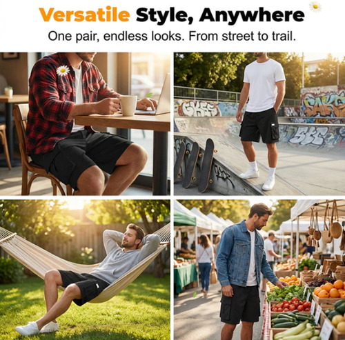 Men's Casual Cargo Shorts with Elastic Waist