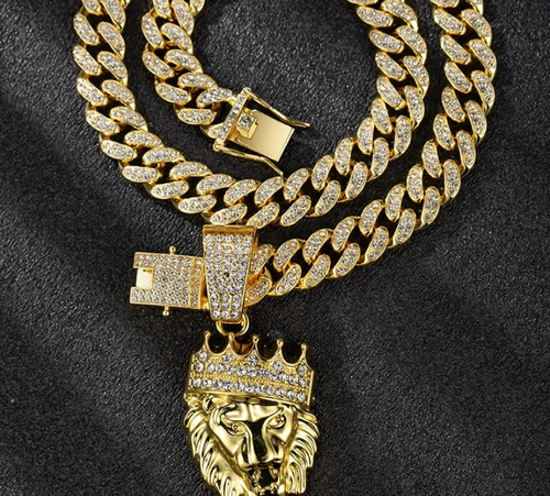 Hot selling long necklace Cuban chain crown lion head necklace hip hop trendy men's accessories