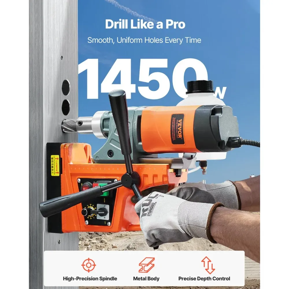 1450W Motor Magnetic Drill Portable Electric 1.6 Boring Diameter 2810 Lbf  11 Coring Bits 850 RPM Drill