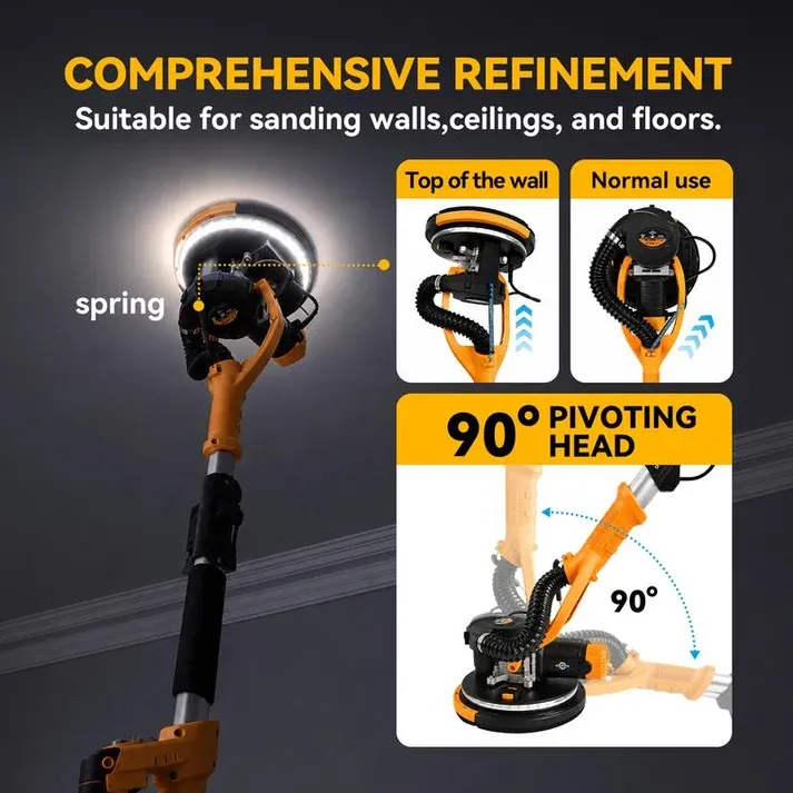 Drywall Sander 880W Electric Wall Sander with Dust Collection System, LED Light, Extendable Handle, Sanding Machine for Walls & Ceilings