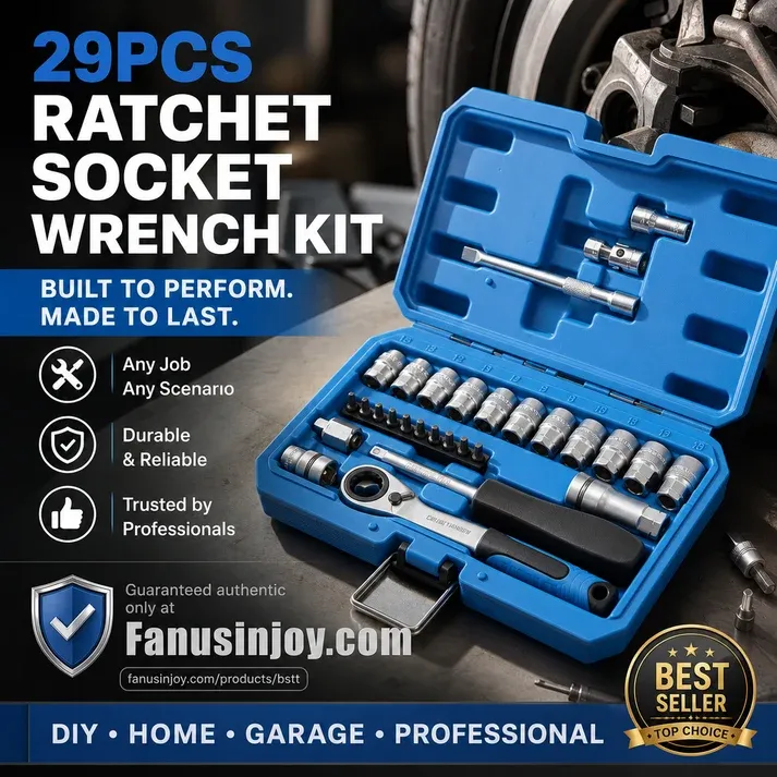 29pcs Ratchet Socket Wrench Tool Kit, Multi-Size Repair Hand Tool Set with Storage Case 🔧