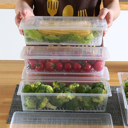 Kitchen Fridge Organizer Case Removable Drain Plate Tray for Keep Fruits Meat Fish Useful Food Fresh Storage Box（10PCS）