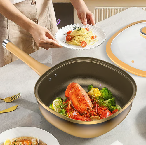 30 cm titanium alloy flat-bottomed pan, wok, non-stick pan, three-in-one
