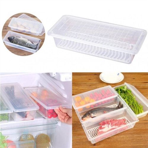 Kitchen Fridge Organizer Case Removable Drain Plate Tray for Keep Fruits Meat Fish Useful Food Fresh Storage Box（10PCS）