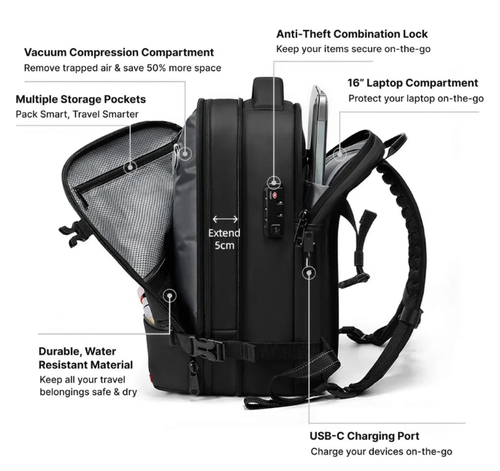 Vacuum-sealable travel backpack