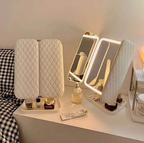 LED desktop charging makeup mirror with light folding portable home use