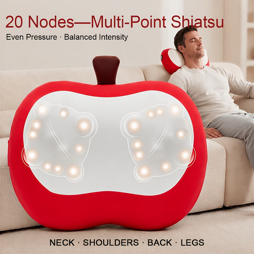 Wireless acupressure massager, acupressure point massage for back and neck, with 3D kneading function, 20 massage nodes, portable electric pillow, suitable for office chairs and cars