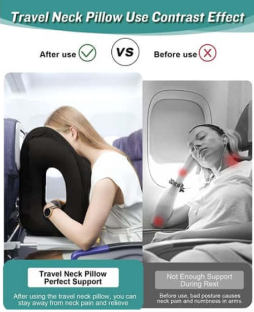 ✈️ LIMITED-TIME 50% OFF! 💨 Inflatable Travel Pillow | 360° Support – Soft Flocking, Quick Inflate, Compact