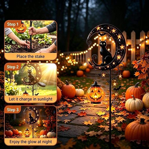 Solar-powered Halloween Pumpkin Moon Cat Ground Light