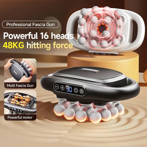 Portable 16-Head Deep Tissue Massage Gun Brush Motor 30 Speed Levels 2000mAh Battery 4-6H Runtime for Body Muscle Percussion